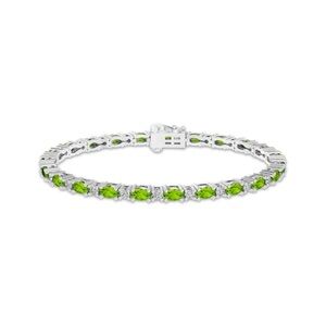 Oval-Cut Peridot & White Lab-Created Sapphire Link Bracelet Sterling Silver 7.25